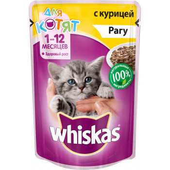 Whiskas корм пауч для котят, рагу с курицей, 85гр (73111)