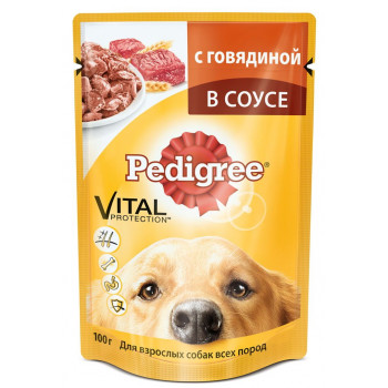 Pedigree корм пауч для взрослых собак, говядина в соусе, 100гр (57361)