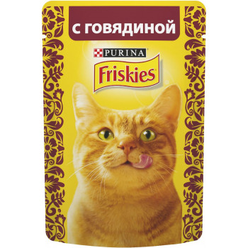 Friskies корм пауч для взрослых кошек, с говядиной, 85гр (68821)