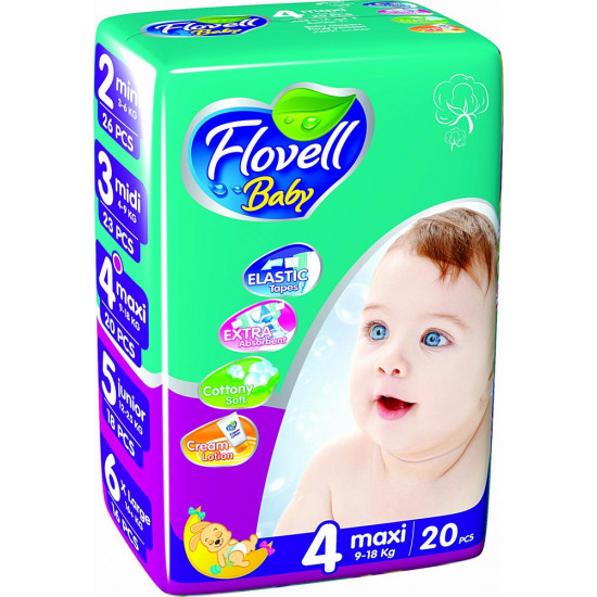Flovell Baby подгузники #4, 9-18кг, 20шт (22153)