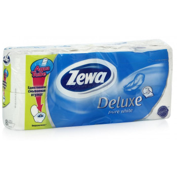 Zewa deluxe туалетная бумага  Pure, 8 рулонов, 3 слоя, 145 отрывов в рулоне (13345)
